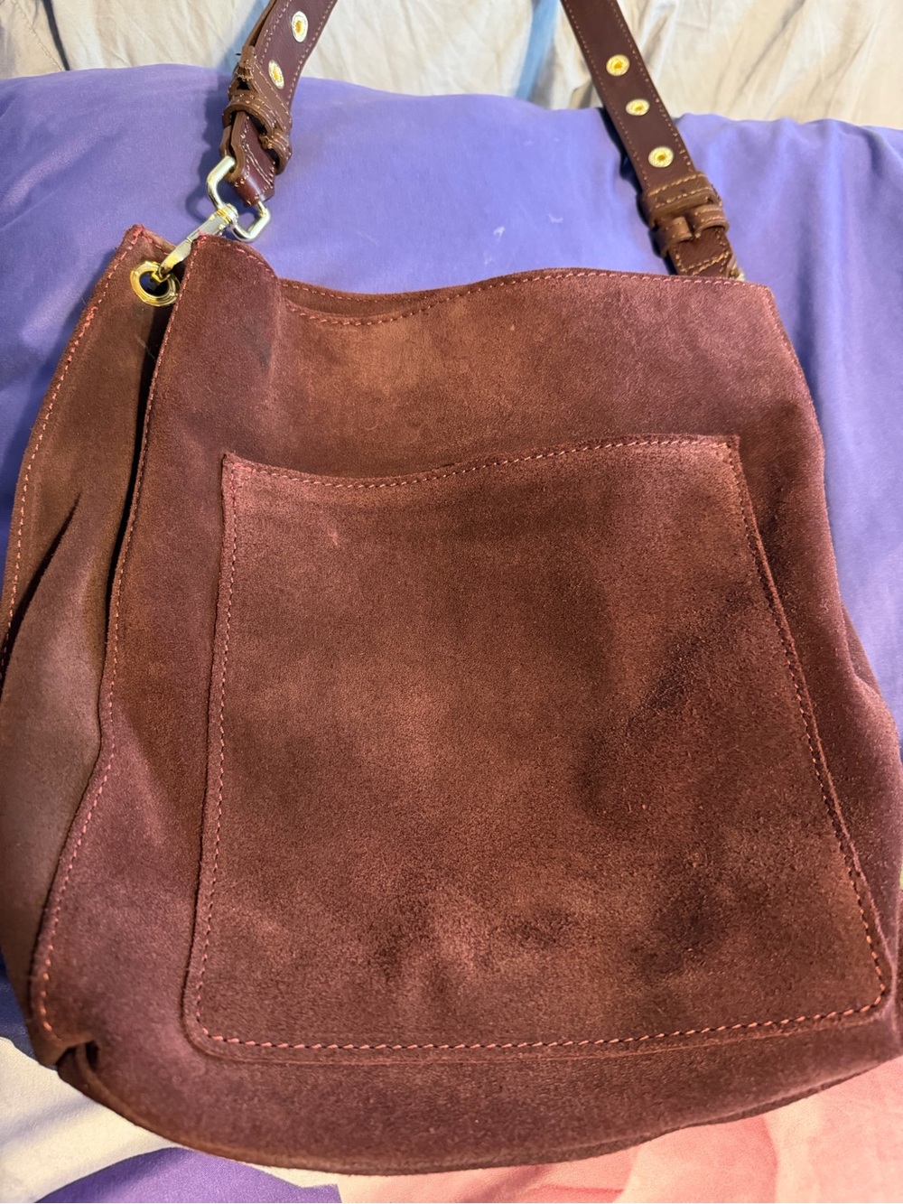 Valentina Designer Suede Shoulder Bag in Deep Burgundy - great condition - Picture 3 of 6